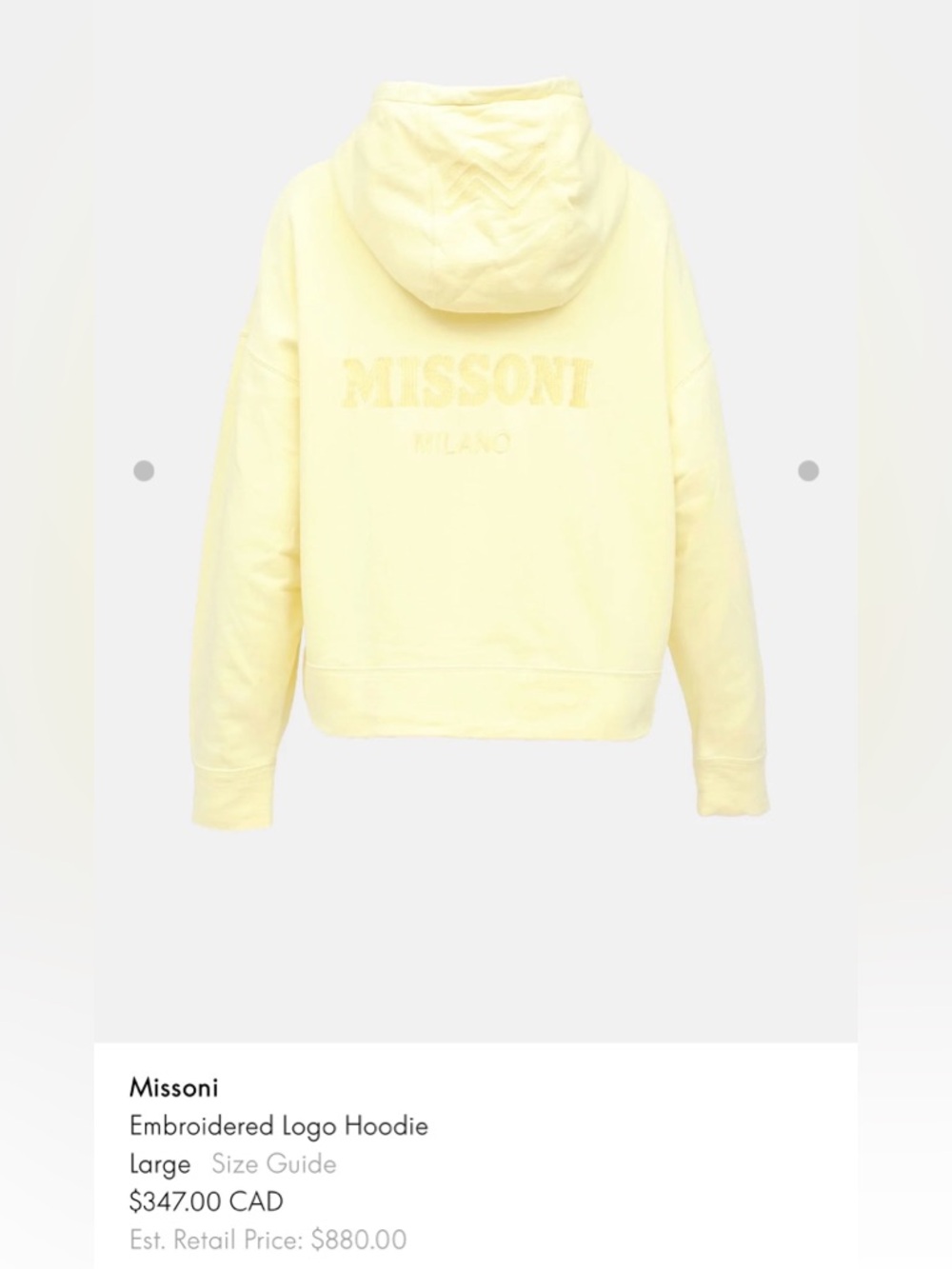 Missoni Pale Yellow Embroidered Logo Hoodie
